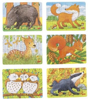 Goki Minipuzzle Waldtiere, 6 Stück 3 Goki Minipuzzle Waldtiere, 6 Stück
