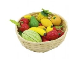 Goki 51661 Obst Im Korb, Korb= Ø 21 Cm, Holz, 23 Teile