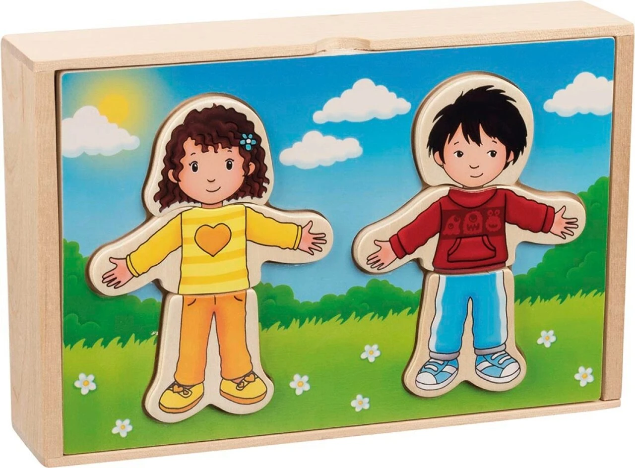 GOKI 57475 Anziehpuppenpuzzle Junge Und Mädchen Im Holzkasten 3 GOKI 57475 Anziehpuppenpuzzle Junge Und Mädchen Im Holzkasten