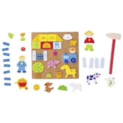 GOKI 58555 Hammerspiel Farm Korkplatte 19,5x19,5x0,8 Cm, Holz, Kork, 52 Teile