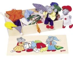 Goki SO271 Biegepuppen Mausens Klamottenkiste, Lia & Luca